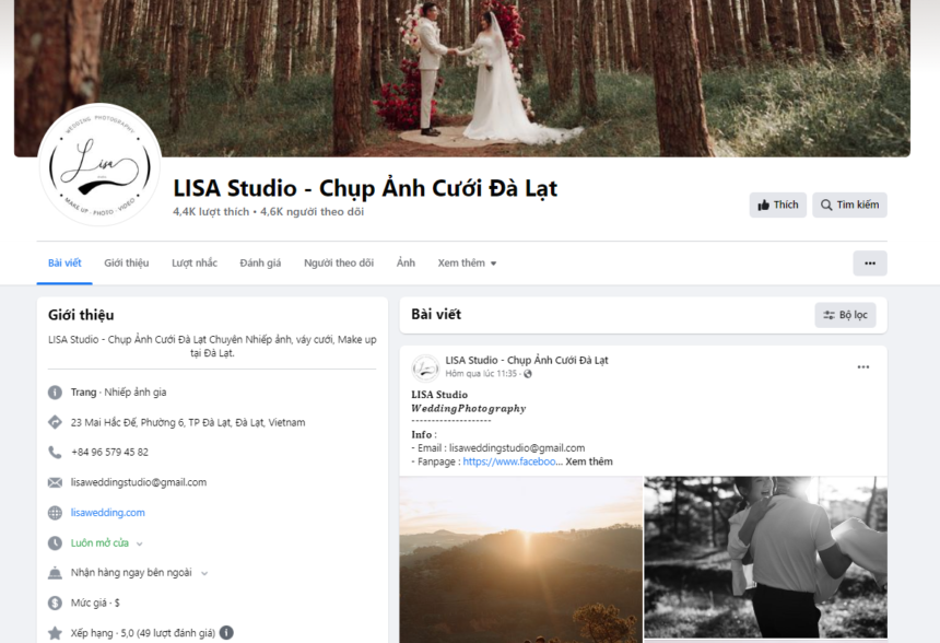 Fanpage Lisa Studio- Địa điểm chụp ảnh cưới Đà Lạt chuyên nghiệp